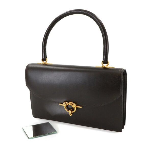 HERMES Cordeliere Hand Bag Box Calf Brown Vintage Purse 90283244 - Picture 1 of 11
